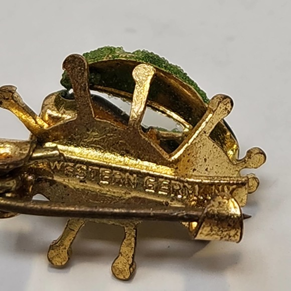 West Germany Mini Insect Bug Pin Lapel Pin Set of 2 Hand Painted Green Crystal - Picture 5 of 6